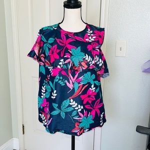 Isabel Target Maternity One Shoulder Ruffle Floral Top. Sml